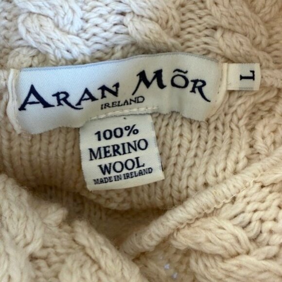 ARAN MOR Irish Merino Wool Cream/Ivory Cable Knit Turtleneck Sweater Large - Picture 9 of 9